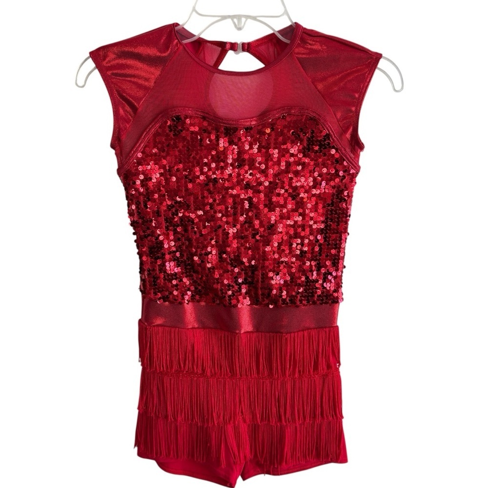 Weissman A Different Beat 10178 Sz MC Showtime Dance Costume Skating Red Fringe